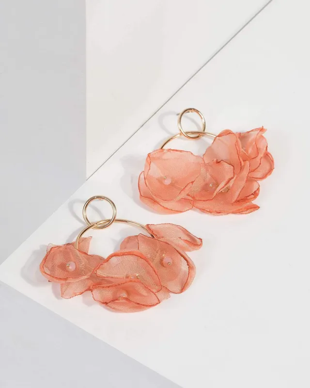 Orange Flower Circle Drop Earrings sold by Collete Hayman