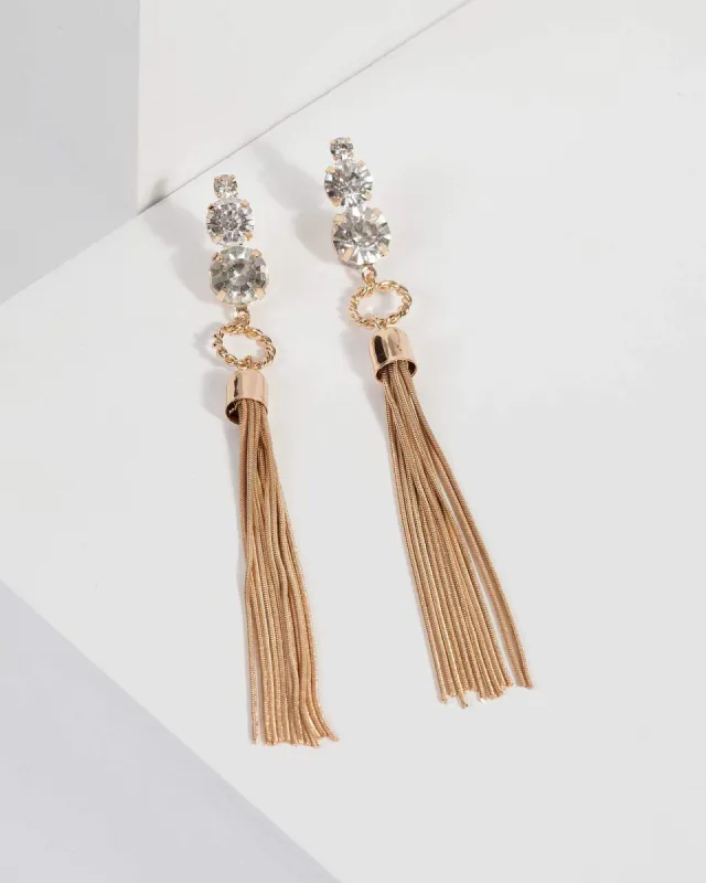 Crystal Drop Metal Tassel Earrings sold by Collete Hayman