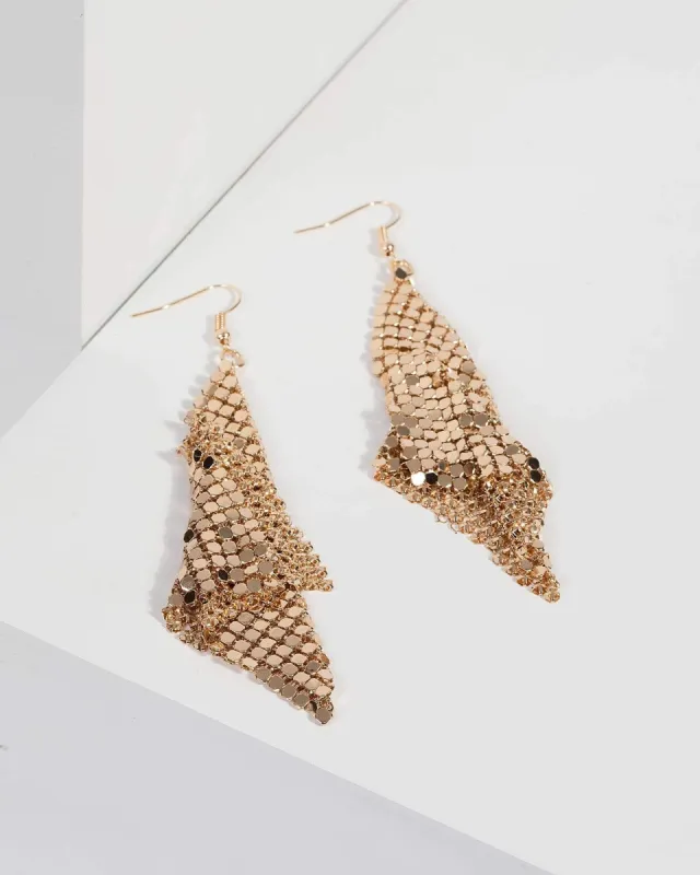 Gold Square Drop Mesh Earrings sold by Collete Hayman