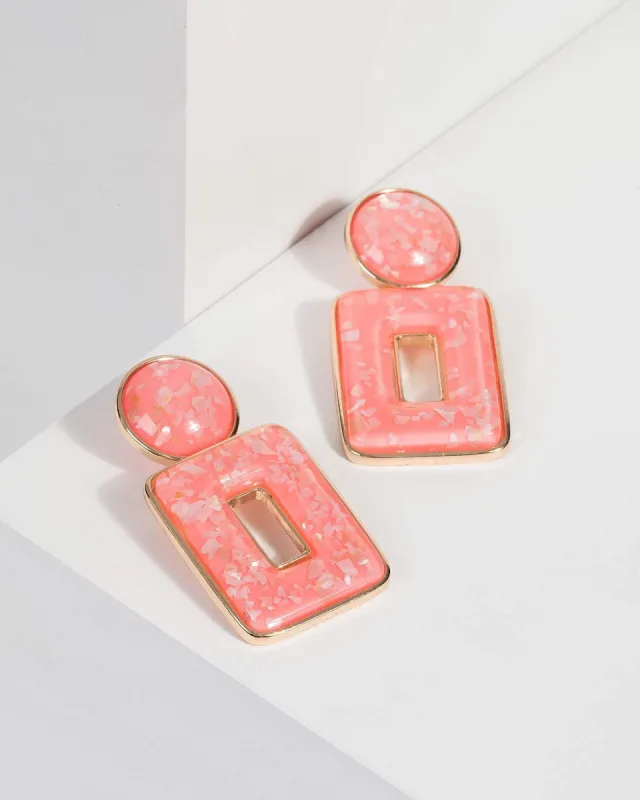Coral Resin Rectangle Drop Earrings sold by Collete Hayman