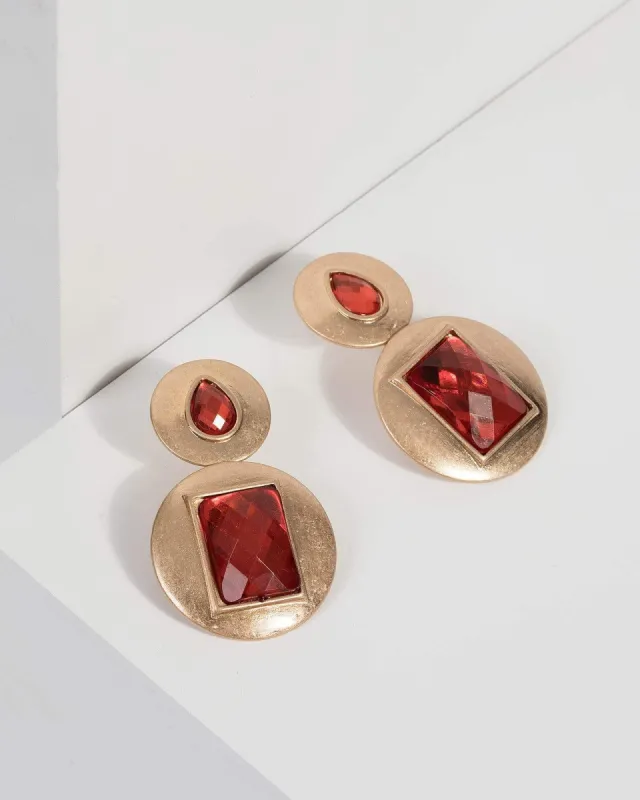 Red Gem Stone Drop Earrings sold by Collete Hayman