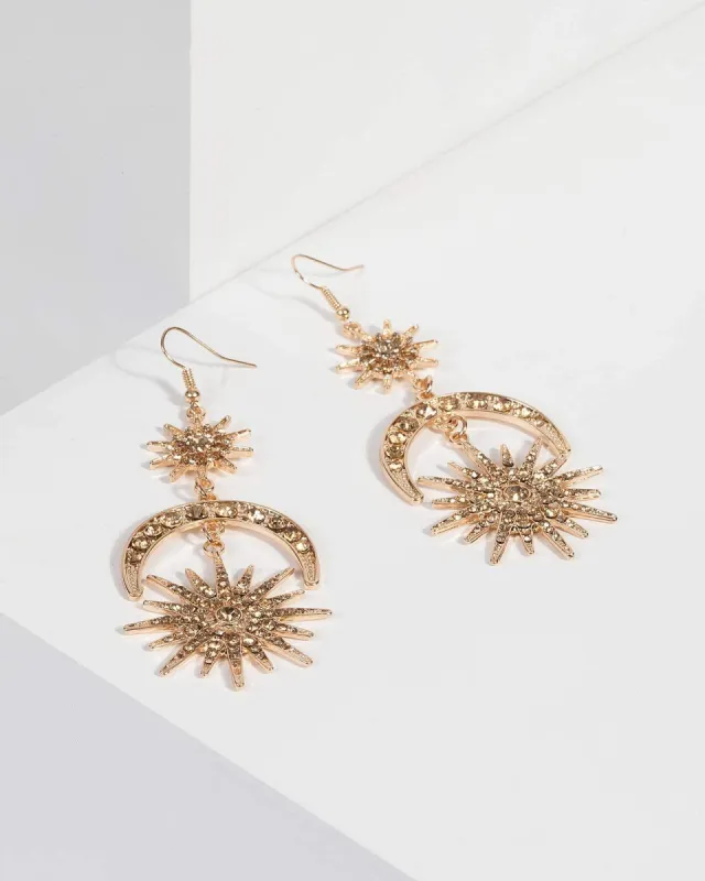 Gold Moon and Star Drop Earrings sold by Collete Hayman
