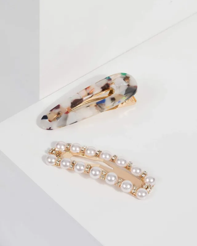 Multi Acrylic and Pearl Clips sold by Collete Hayman