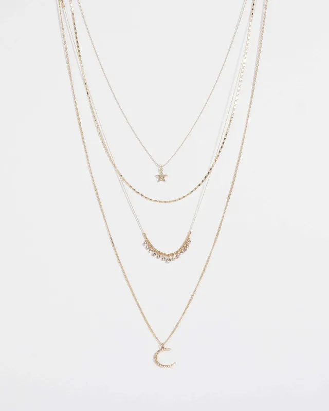 Gold Moon Crystal Layered Necklace sold by Collete Hayman