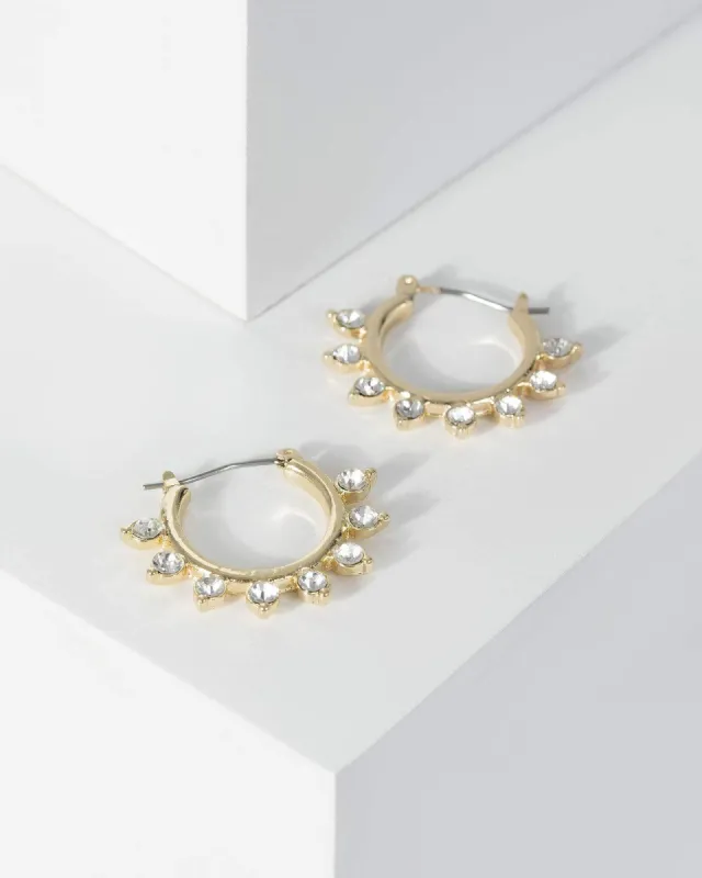 Gold Round Multi Diamante Detail Hoop Earrings sold by Collete Hayman