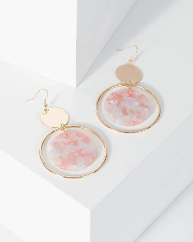 Pink Acrylic Disc Drop Earrings sold by Collete Hayman
