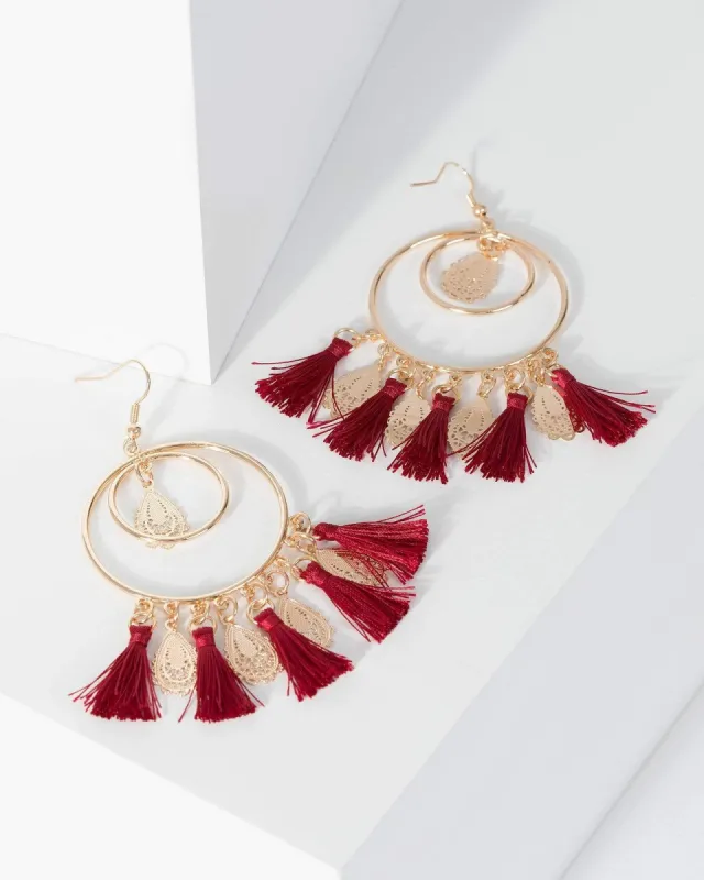 Red Tassel Statement Drop Earrings sold by Collete Hayman