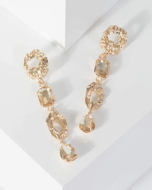 Gold Organic Metal Stone Drop Earrings sold by Collete Hayman