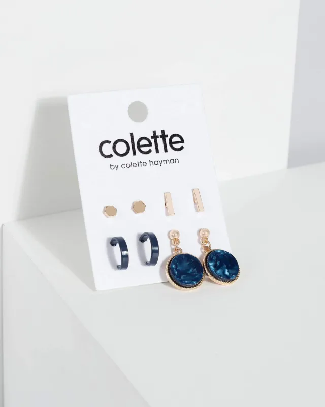 Navy Blue Hoop And Stud Earring Pack sold by Collete Hayman