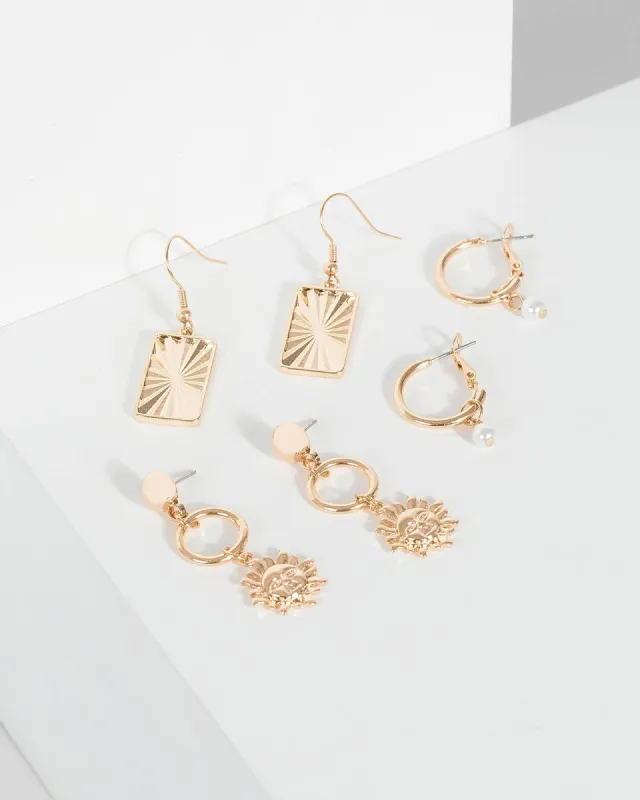 Gold Sun Hoop And Drop Pack Earrings sold by Collete Hayman