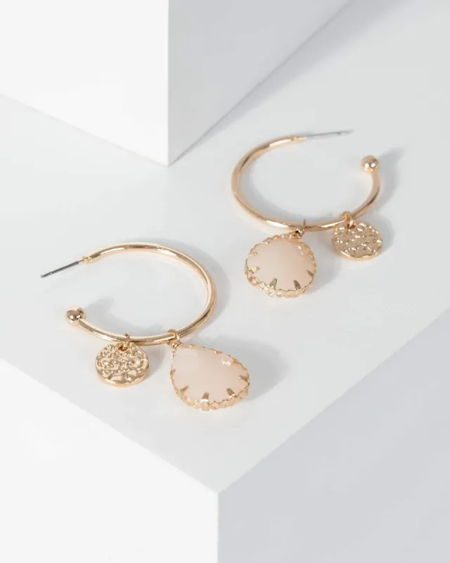 Pink Crystal Pendant Hoop Earrings sold by Collete Hayman