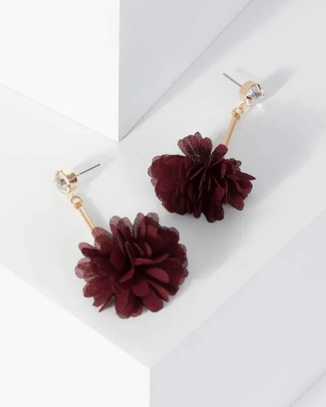 Maroon Soft Pom Pom Drop Earrings sold by Collete Hayman