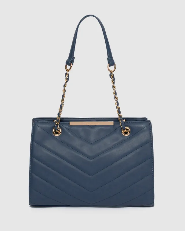 Navy Blue Megan Quilted Tote Bag sold by Collete Hayman