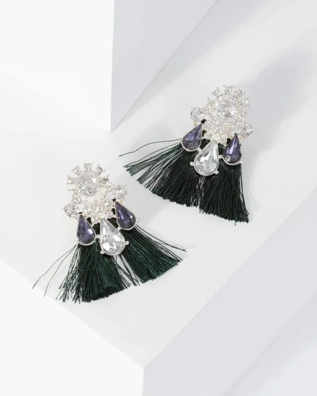 Silver Crystal Cluster Tassel Earrings sold by Collete Hayman