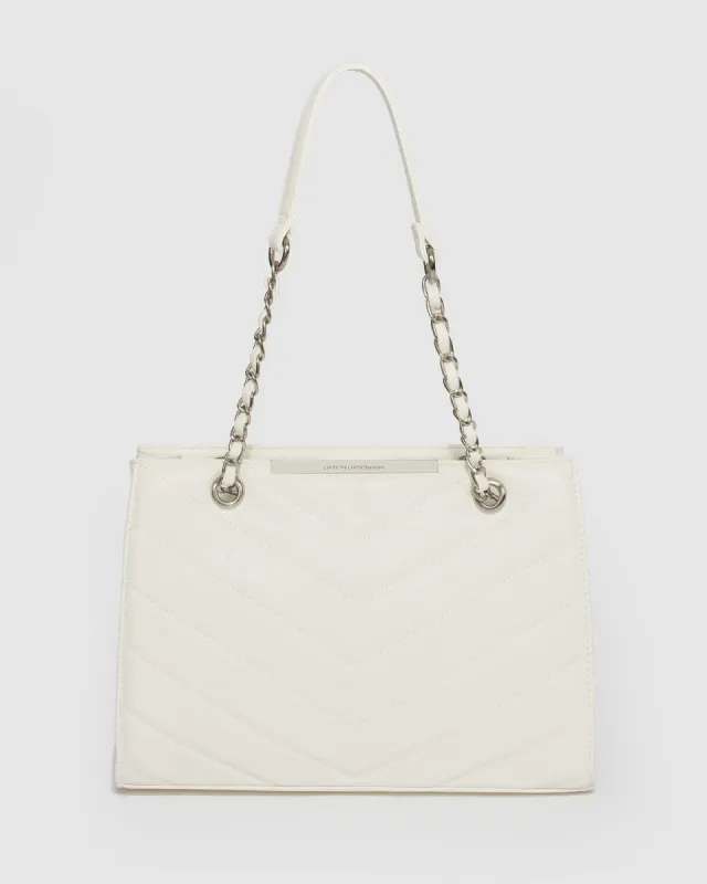 White Megan Quilted Tote Bag sold by Collete Hayman