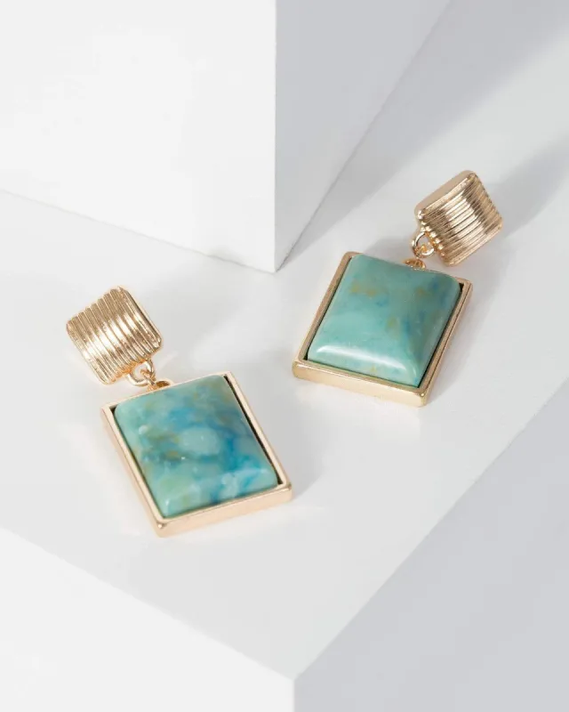 Gold Textured Stone Drop Earrings sold by Collete Hayman