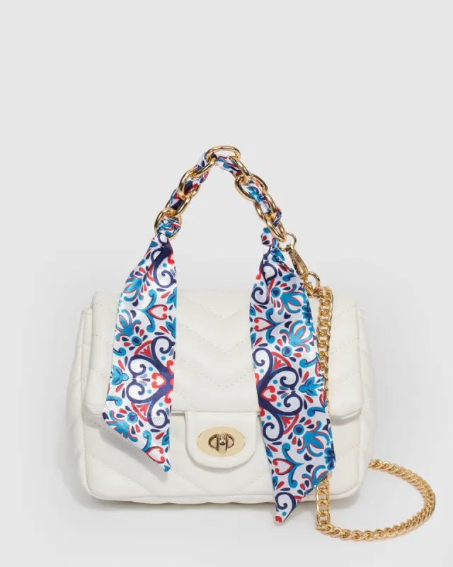White Mia Scarf Crossbody Bag sold by Collete Hayman