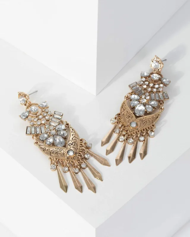 Gold Chandelier Encrusted Drop Earrings sold by Collete Hayman