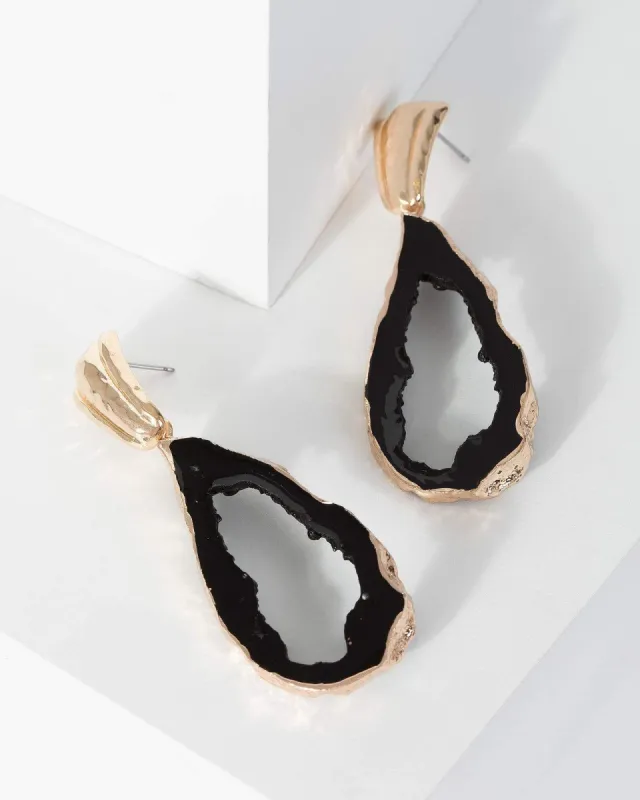 Black Organic Crystal Drop Earrings sold by Collete Hayman
