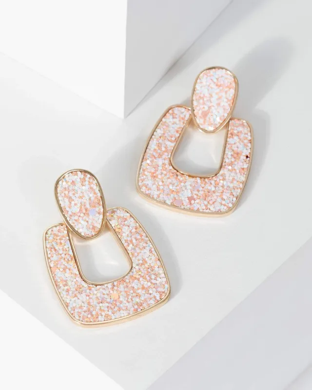 Pink Glitter Door Knocker Earrings sold by Collete Hayman
