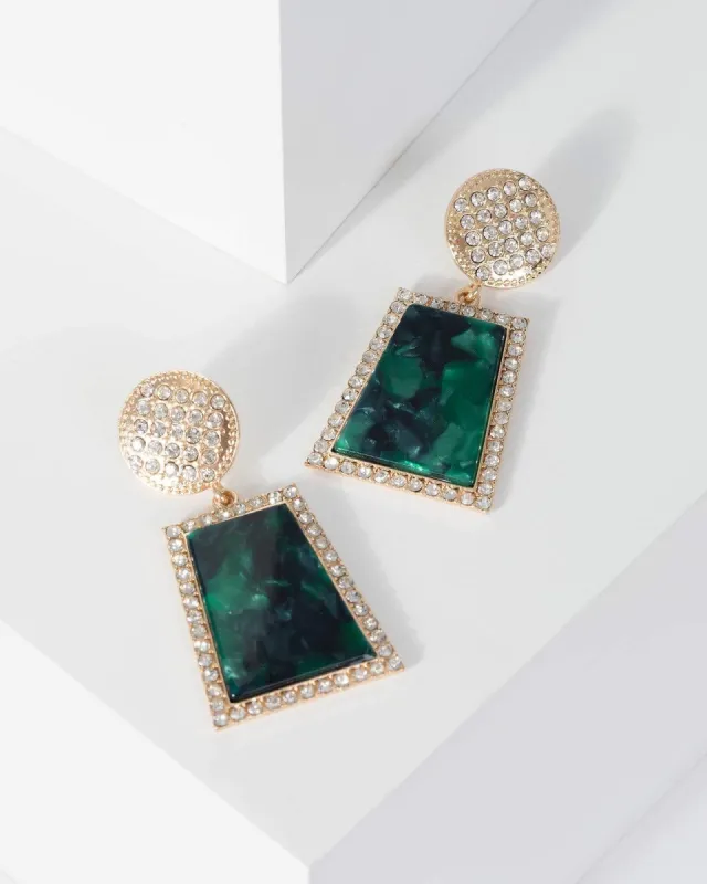 Green Crystal Framed Acrylic Drop Earrings sold by Collete Hayman