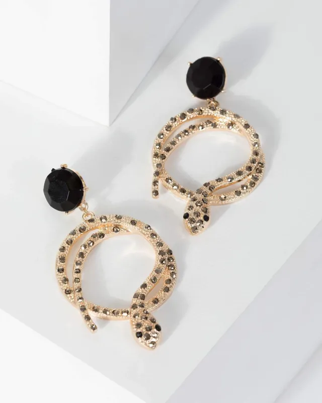 Gold Crystal Snake Drop Earrings sold by Collete Hayman