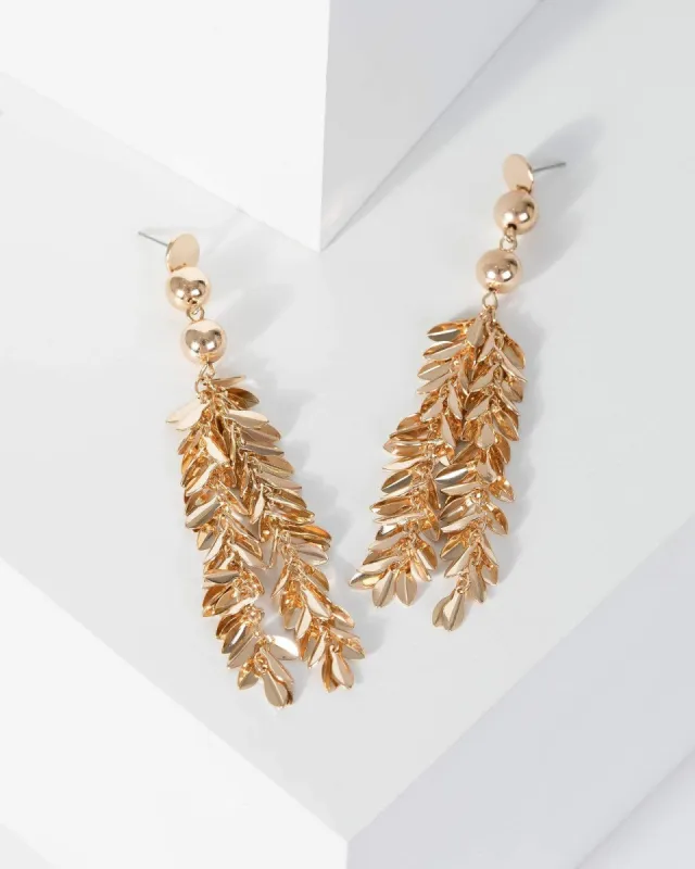 Gold Leaf Tassel Drop Earrings sold by Collete Hayman