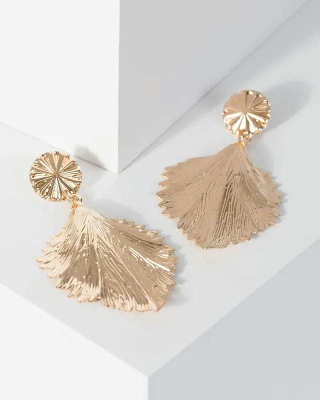 Gold Textured Leaf Drop Earrings sold by Collete Hayman