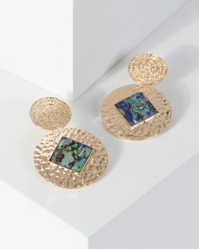 Gold Textured Metal Drop Earrings sold by Collete Hayman