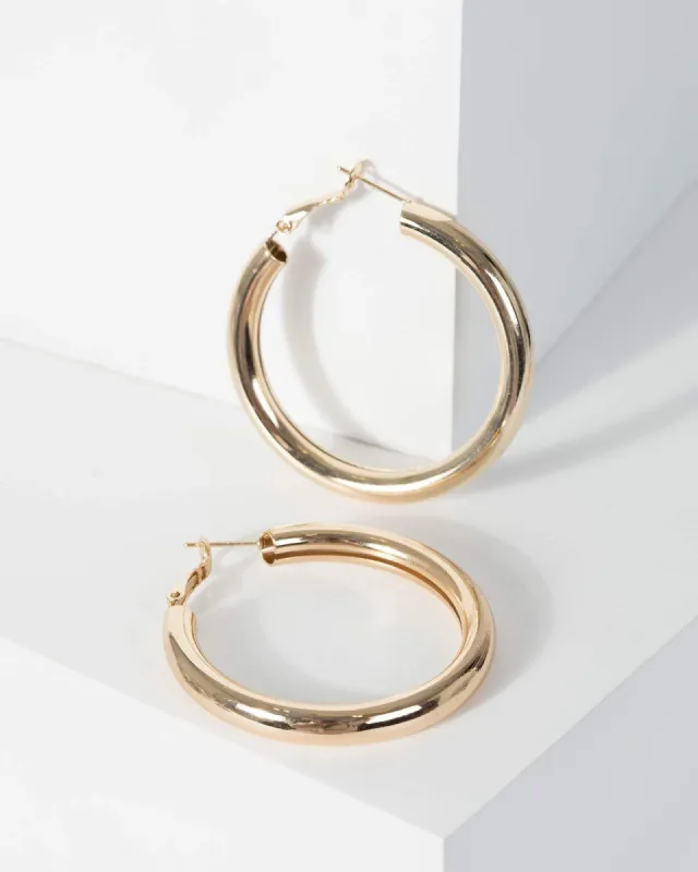 Gold Shiny Plain Hoop Earrings sold by Collete Hayman