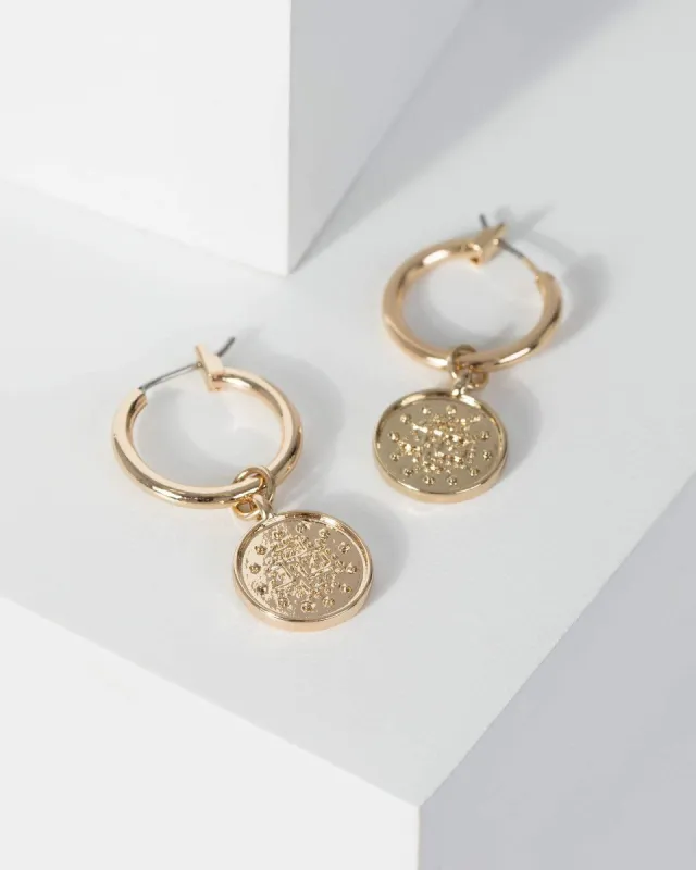 Gold Round Pendant Hoop Earrings sold by Collete Hayman