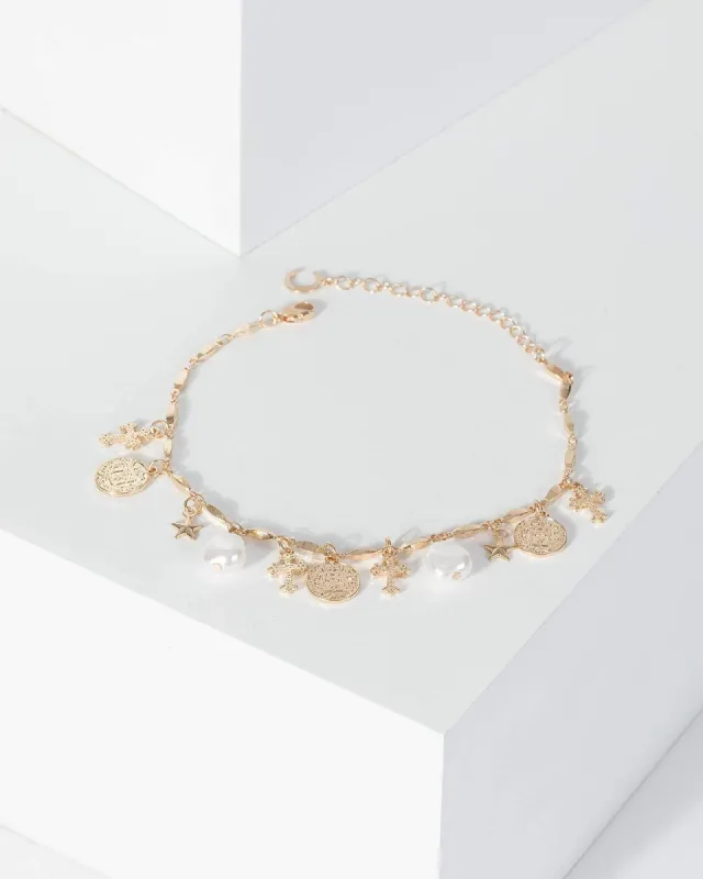 Gold Cross Pearl Anklet sold by Collete Hayman