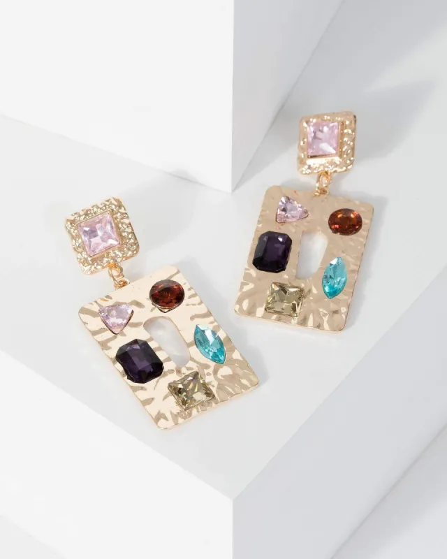Gold Multi Crystal Organic Drop Earrings sold by Collete Hayman