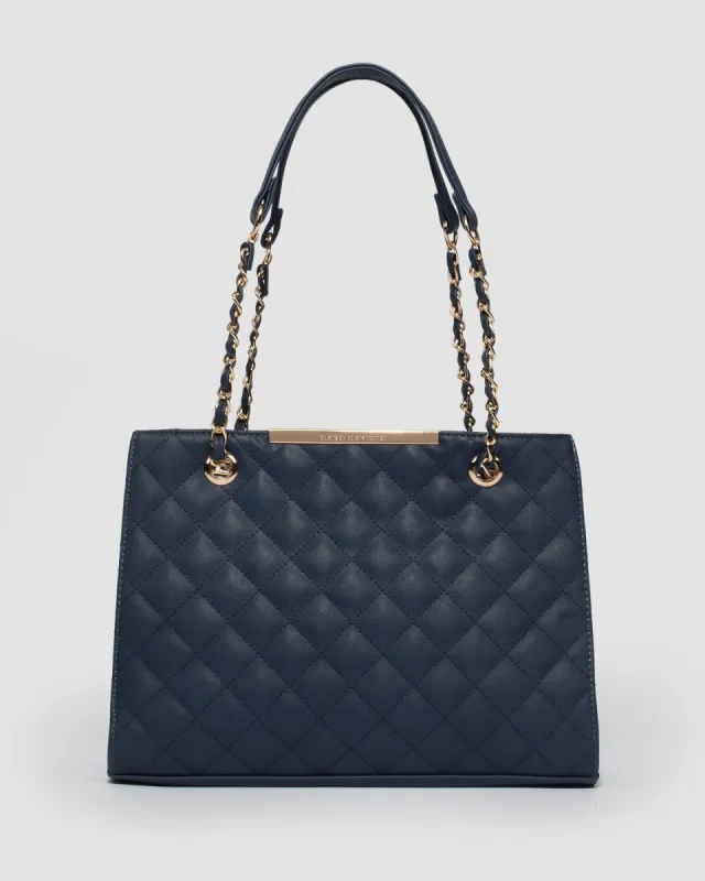 Navy Blue Megan Quilt Tote Bag sold by Collete Hayman