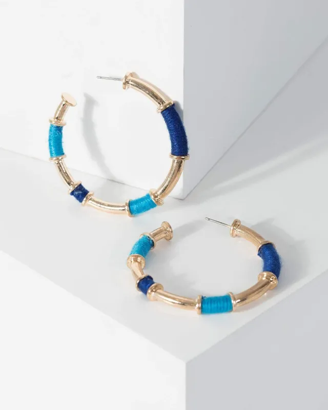 Blue Thread Wrapped Oversize Hoop Earrings sold by Collete Hayman