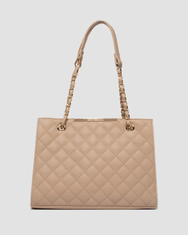 Taupe Megan Quilt Tote Bag sold by Collete Hayman