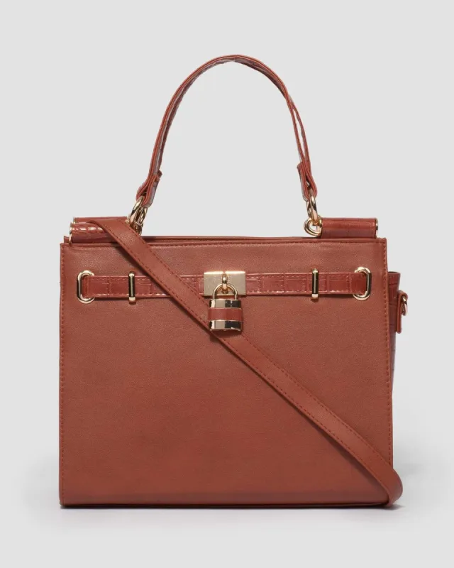 Rust Stephanie Square Lock Tote Bag sold by Collete Hayman