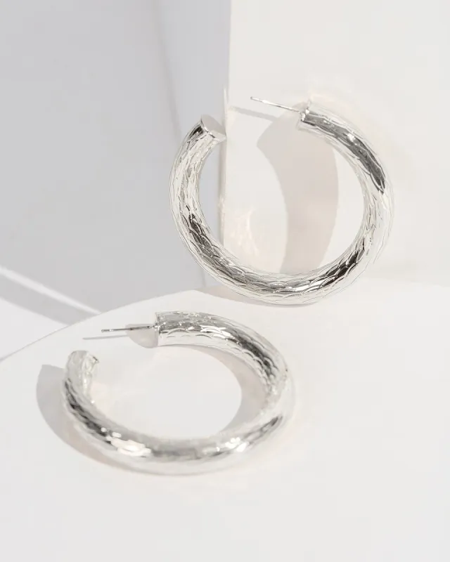 Silver Textured Chunky Hoop Earrings sold by Collete Hayman