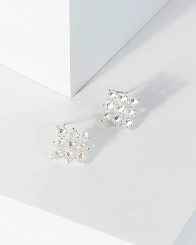 Silver Cubic Zirconia Square Crystal Stud Earrings sold by Collete Hayman