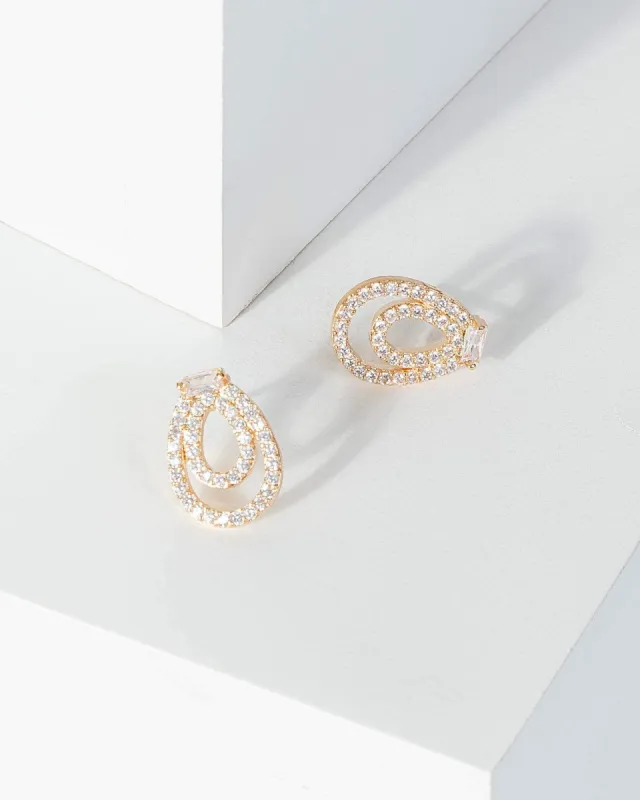 Gold Cubic Zirconia Teardrop Stud Earrings sold by Collete Hayman