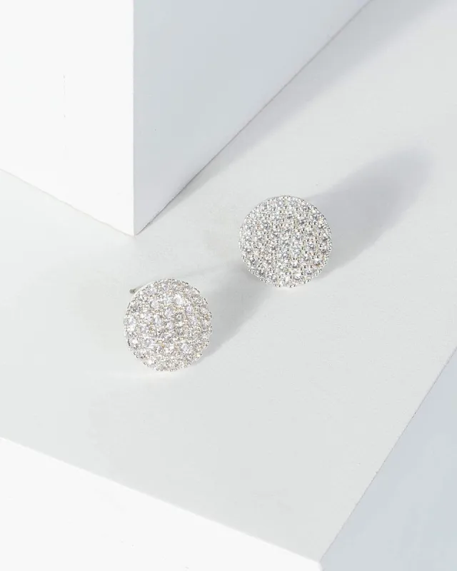Silver Cubic Zirconia Pave Disc Stud Earrings sold by Collete Hayman
