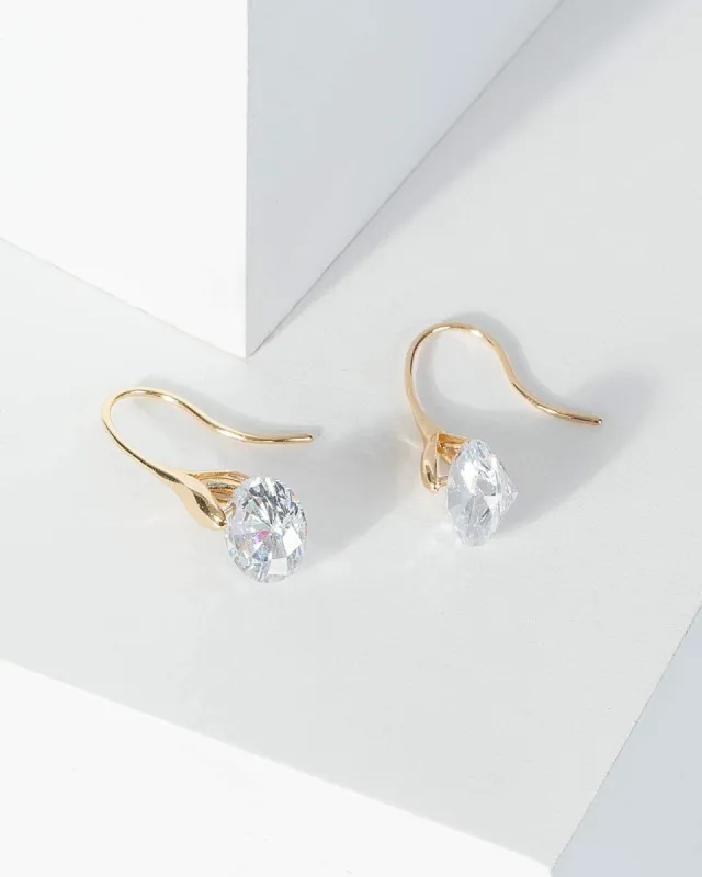 Gold Cubic Zirconia Round Crystal Detail Drop Earrings sold by Collete Hayman