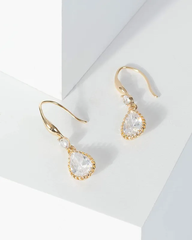 Gold Cubic Zirconia Teardrop And Circle Drop Earrings sold by Collete Hayman