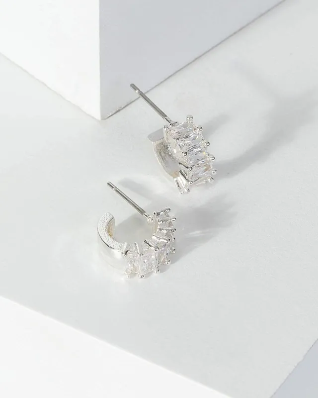 Silver Cubic Zirconia Mini Crystal Hoop Earrings sold by Collete Hayman