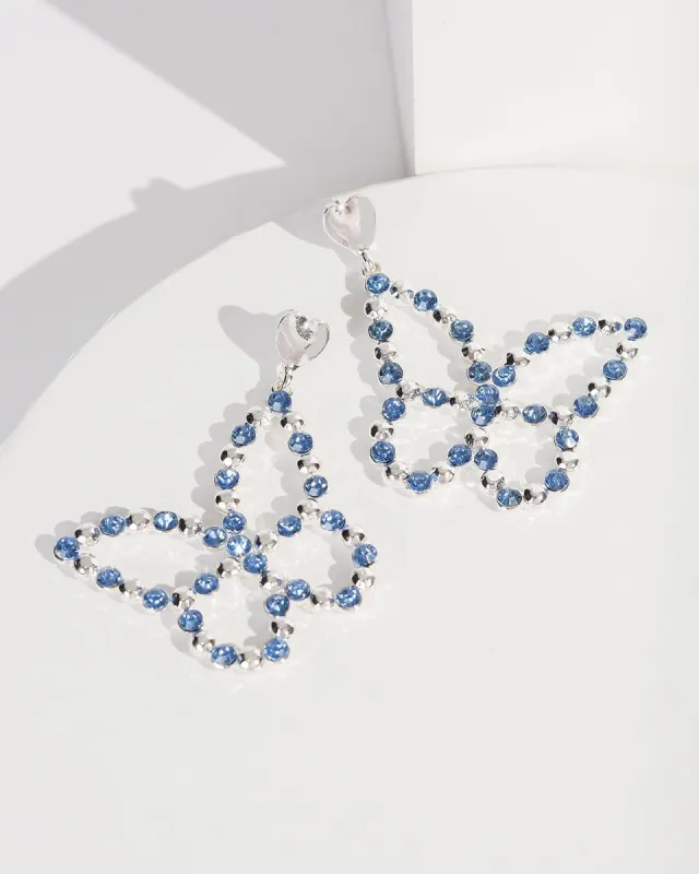 Blue Butterfly Outline Crystal Drop Earrings sold by Collete Hayman