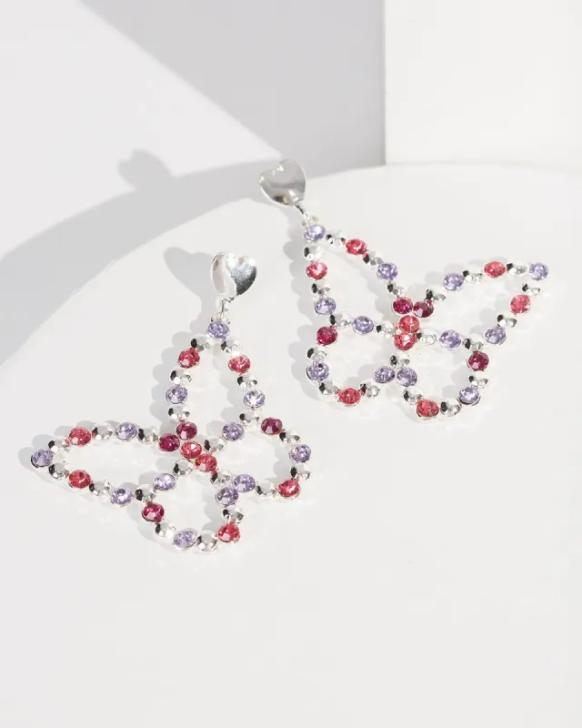 Multi Colour Crystal Butterfly Heart Drop Earrings sold by Collete Hayman