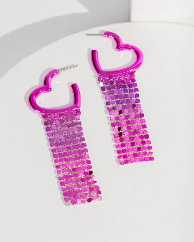 Pink Mesh And Crystal Heart Hoop Earrings sold by Collete Hayman