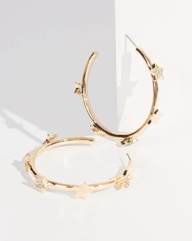 Gold Multi Crystal Star Hoop Earrings sold by Collete Hayman