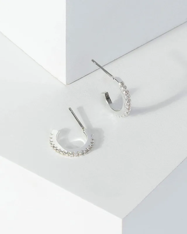 Silver Cubic Zirconia Thin Half Hoop Earrings sold by Collete Hayman