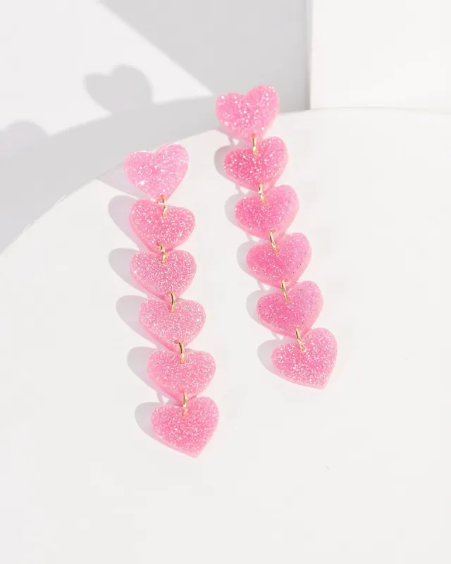 Pink Multi Row Love Heart Drop Earrings sold by Collete Hayman